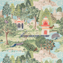 311743 Peacock Garden Green Coral Indienne Wallpaper by Zoffany