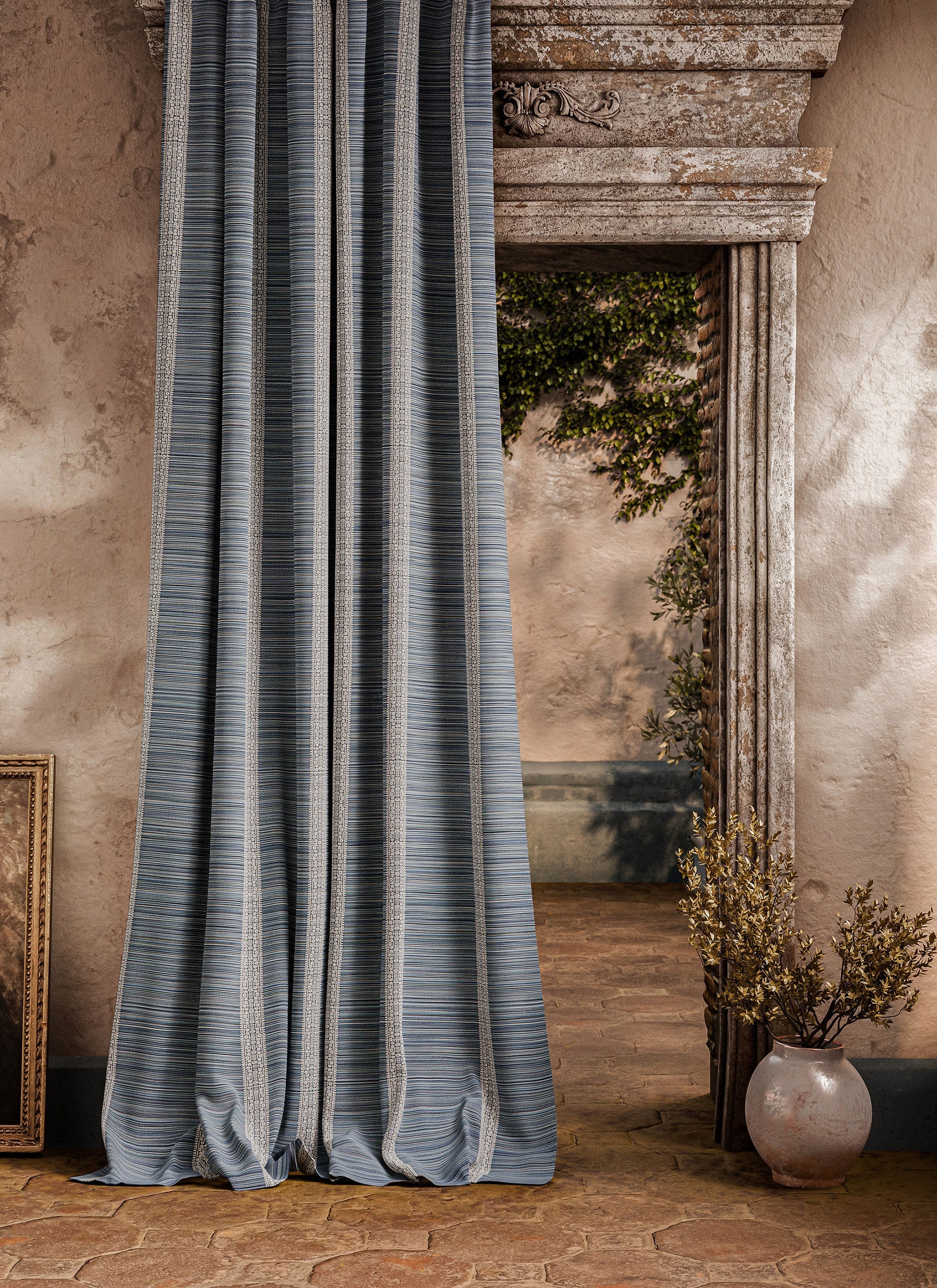 ZOF0242-04 Bellagio Stripe Azure Michael S. Smith Indoor Outdoor Fabric by Zoffany