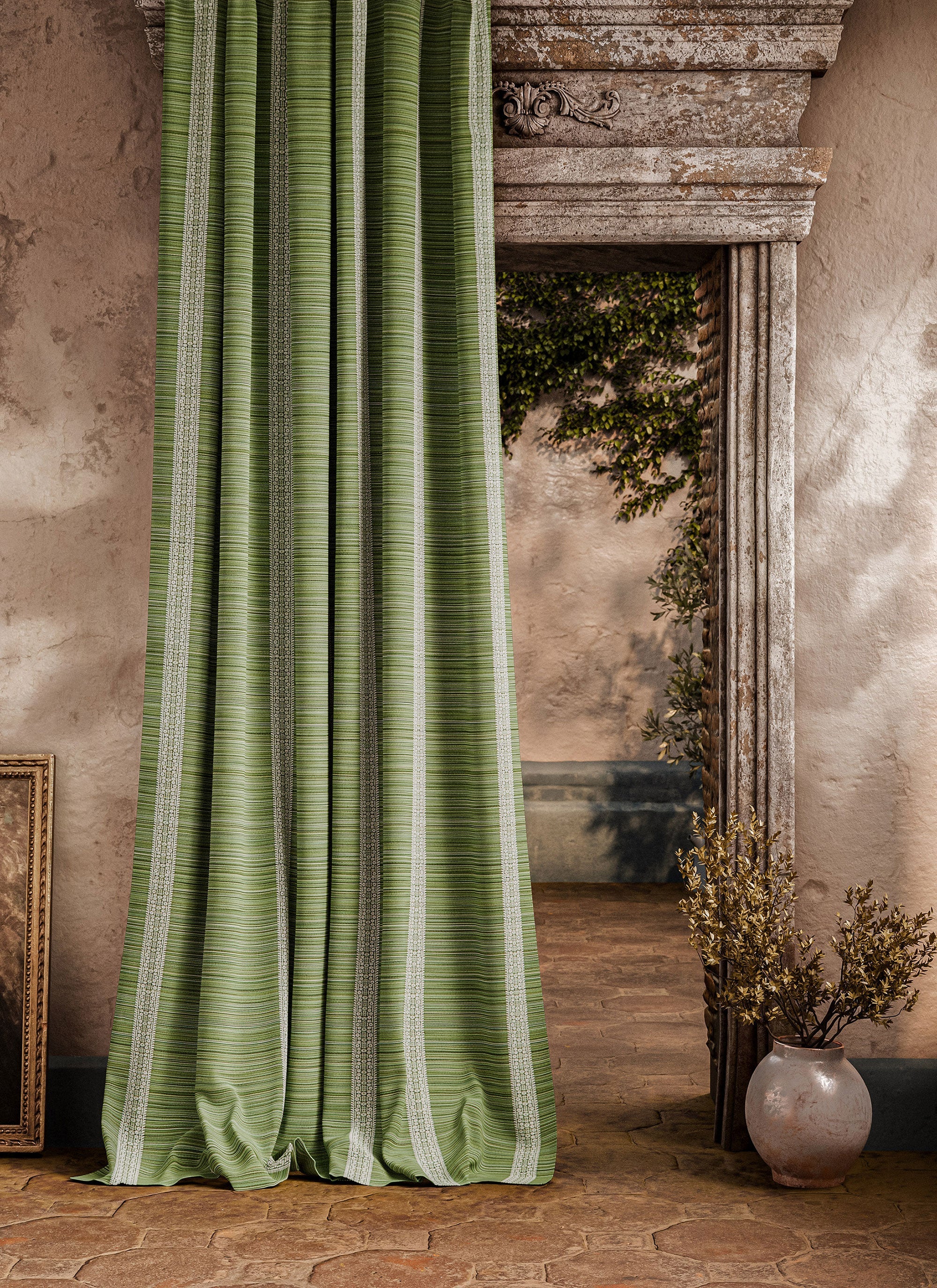 ZOF0242-06 Bellagio Stripe Evergreen Michael S. Smith Indoor Outdoor Fabric by Zoffany