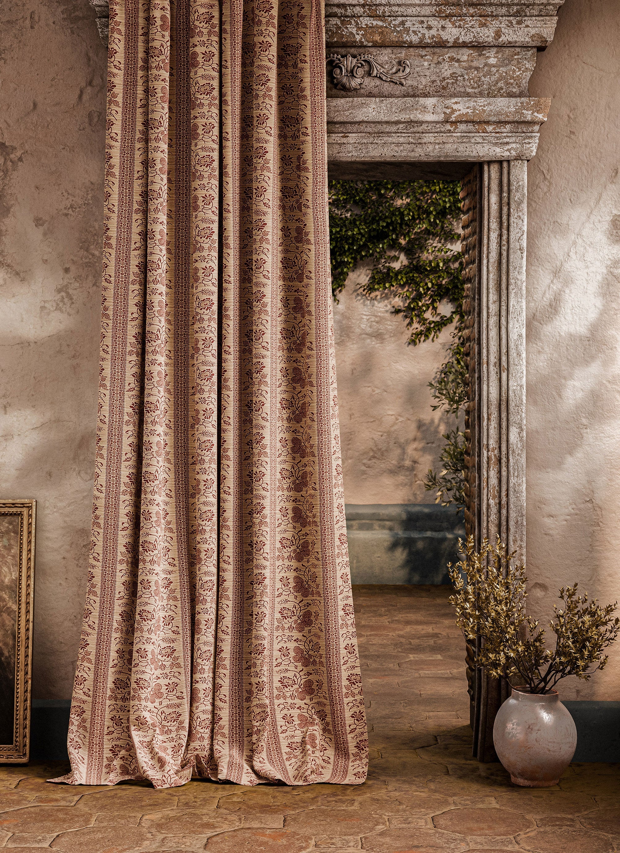 ZOF0244-02 Filigree Bellagio Stripe Sandstone/Russet Michael S. Smith Indoor Outdoor Fabric by Zoffany