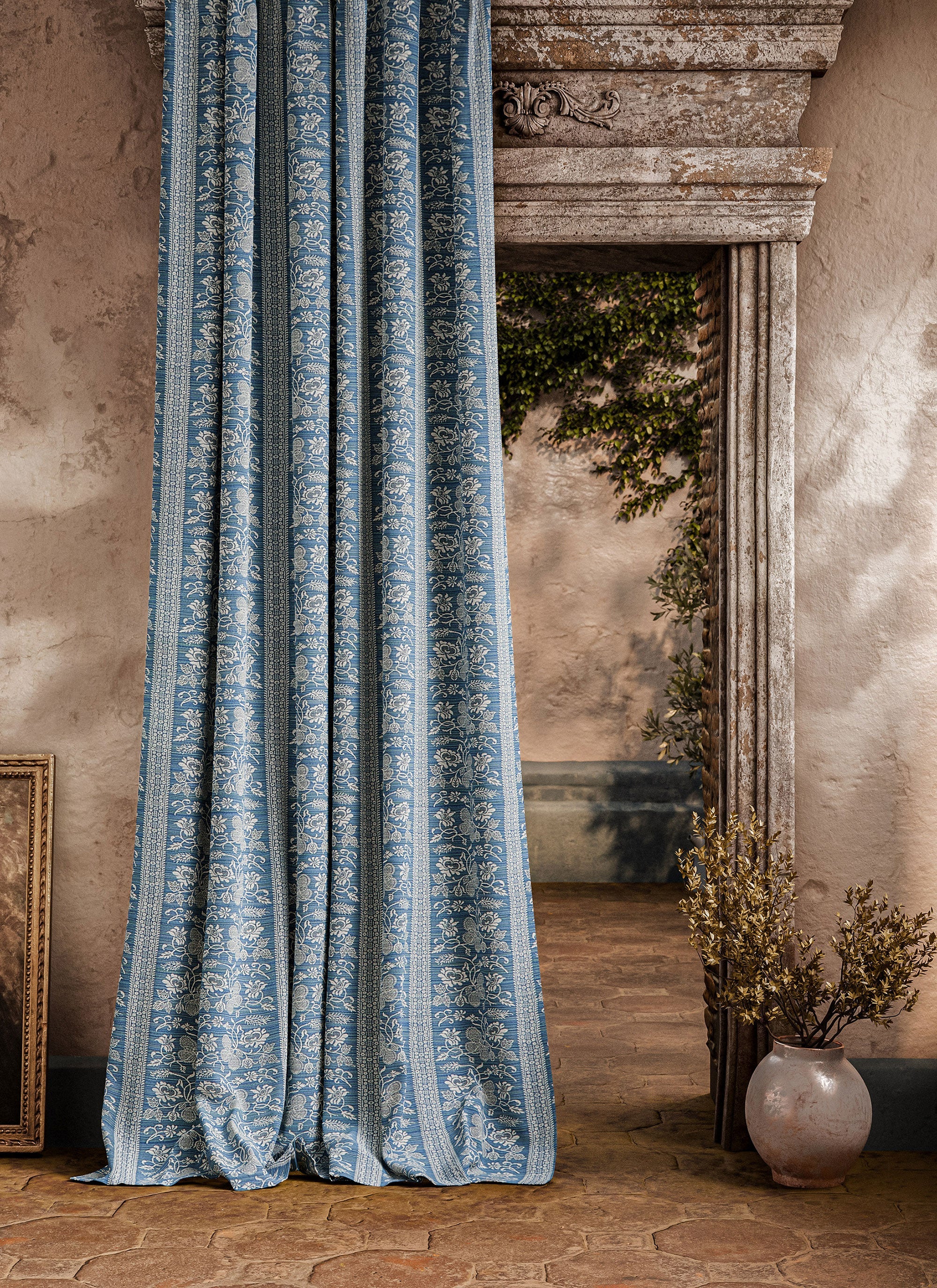 ZOF0244-03 Filigree Bellagio Stripe Blue Stone Michael S. Smith Indoor Outdoor Fabric by Zoffany