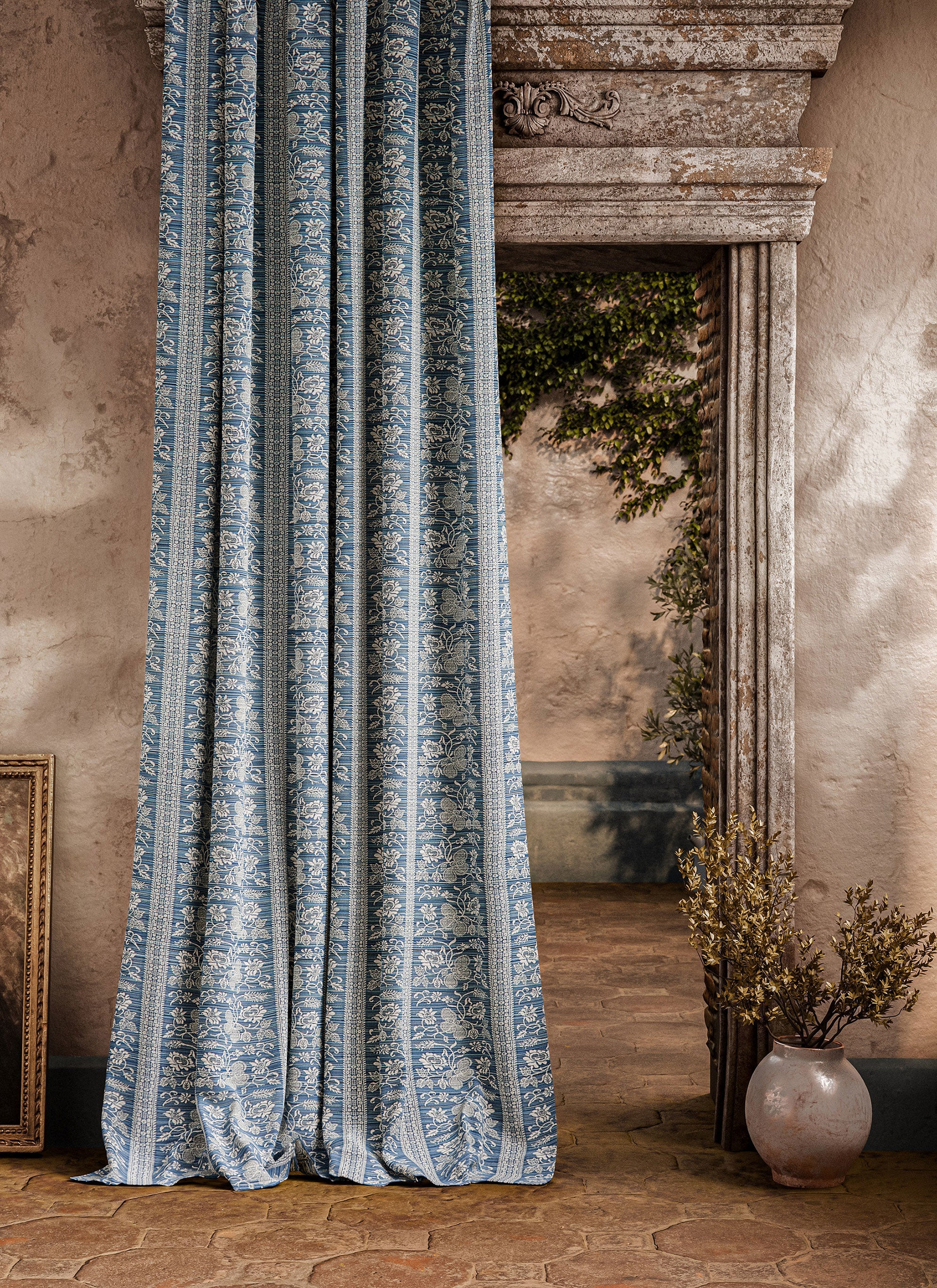 ZOF0244-04 Filigree Bellagio Stripe Azure Michael S. Smith Indoor Outdoor Fabric by Zoffany
