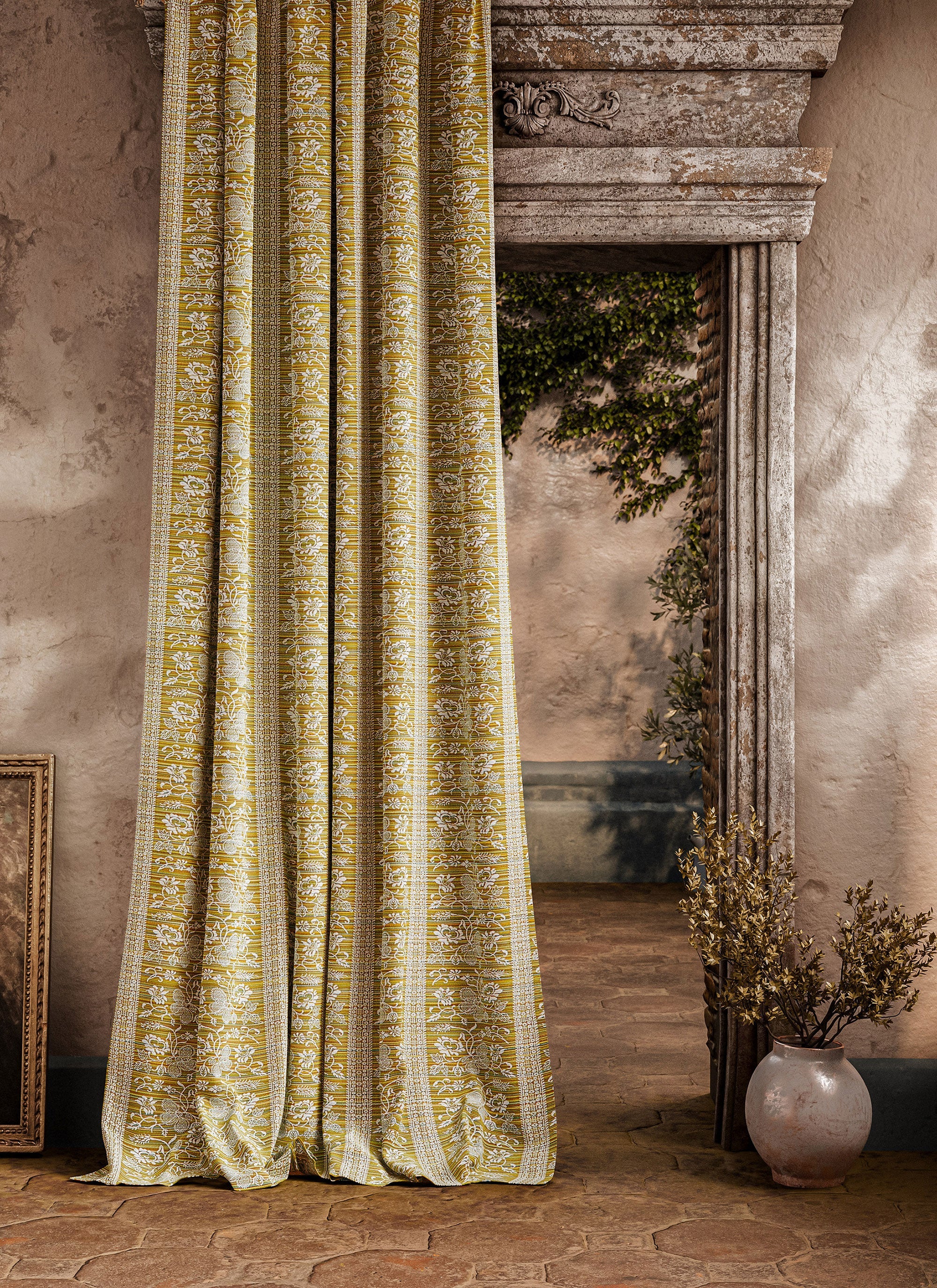 ZOF0244-05 Filigree Bellagio Stripe Silk Yellow Michael S. Smith Indoor Outdoor Fabric by Zoffany