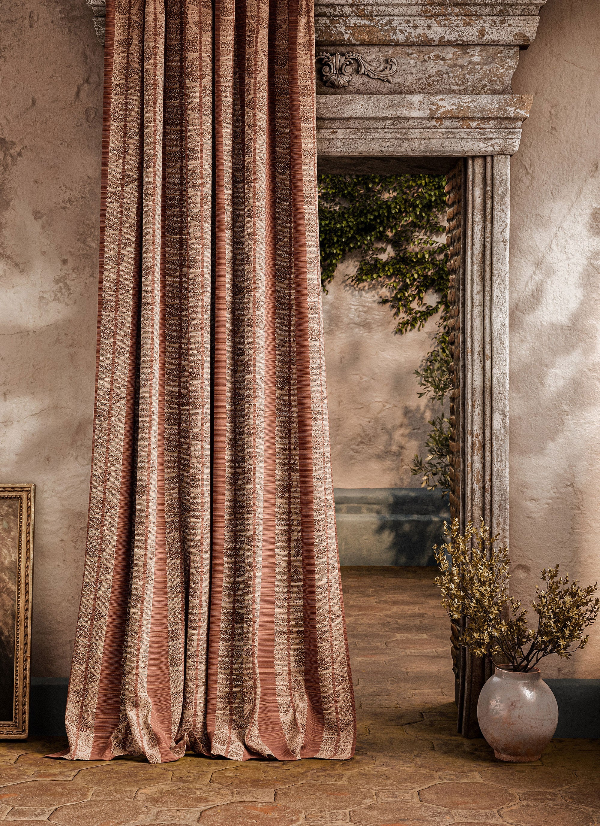 ZOF0250-02 Kyoto Stripe Russet Michael S. Smith Indoor Outdoor Fabric by Zoffany