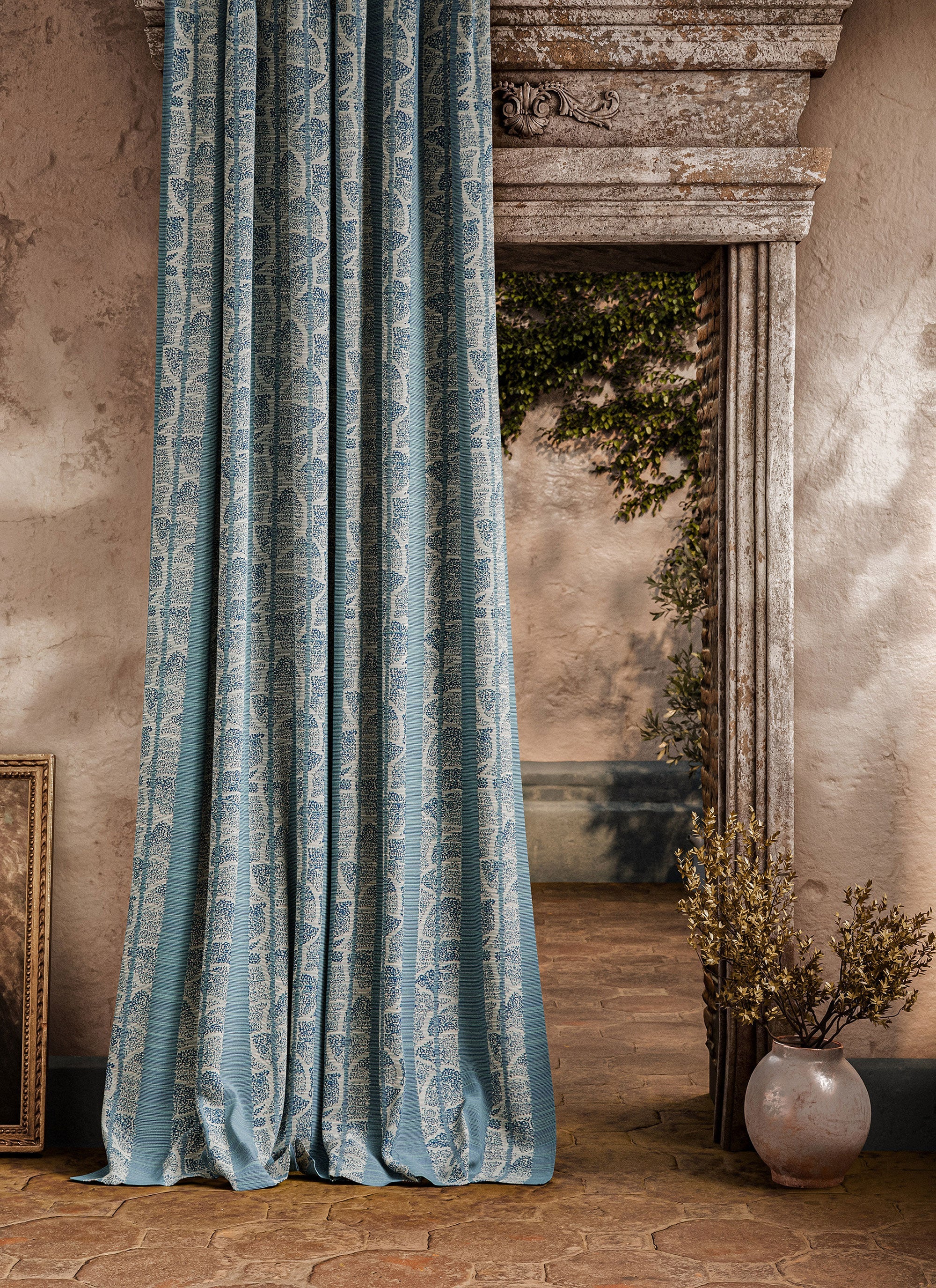 ZOF0250-03 Kyoto Stripe Azure Michael S. Smith Indoor Outdoor Fabric by Zoffany