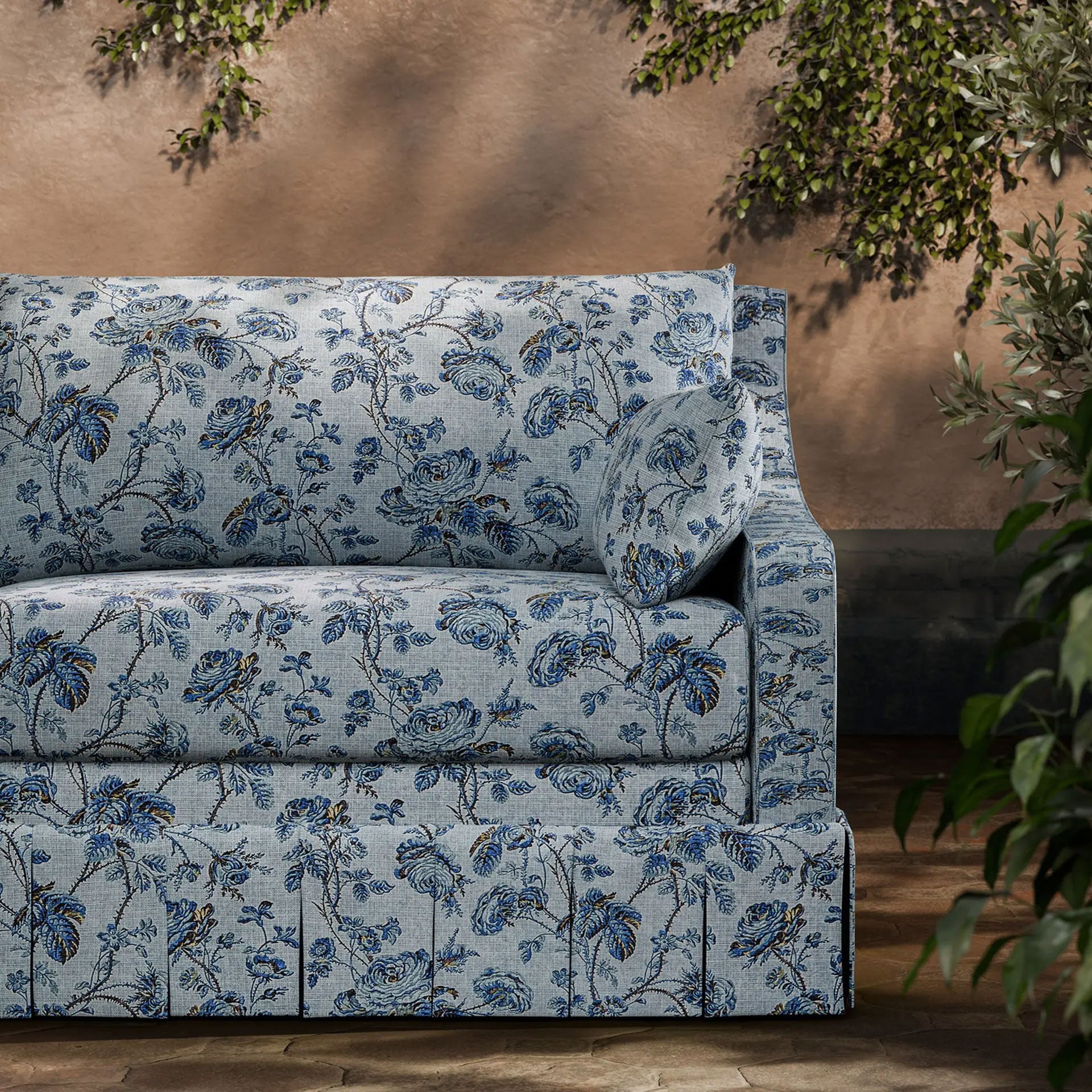ZOF0253-05 Thorny Vine Azure Michael S. Smith Indoor Outdoor Fabric by Zoffany