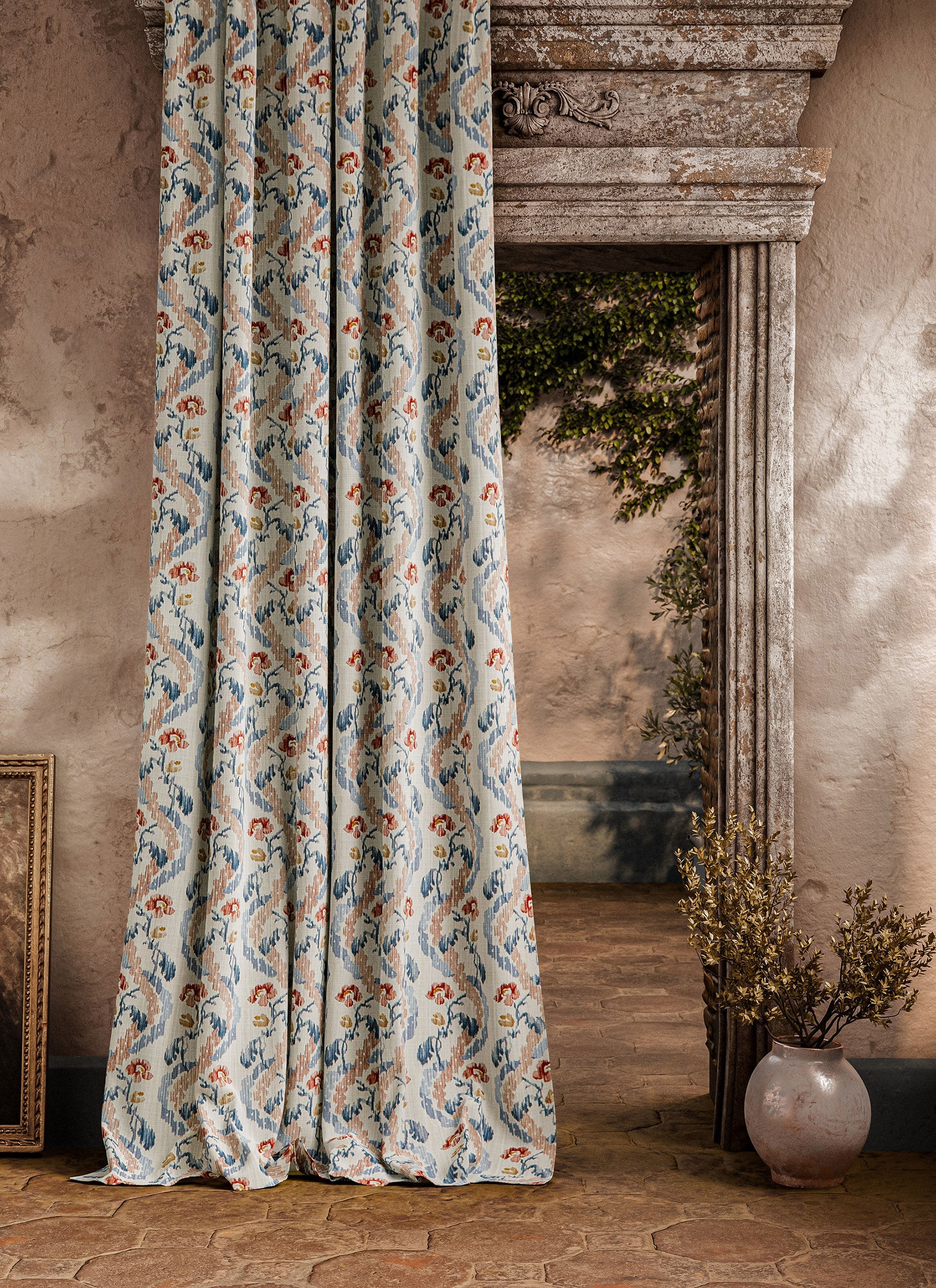 ZOF0254-01 Winter Garden Indigo/Red Michael S. Smith Indoor Outdoor Fabric by Zoffany