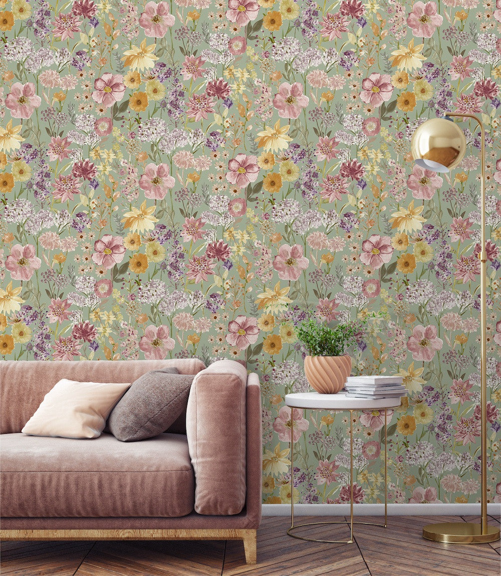 A61601 Wildflowers Sage Wallpaper by Grandeco
