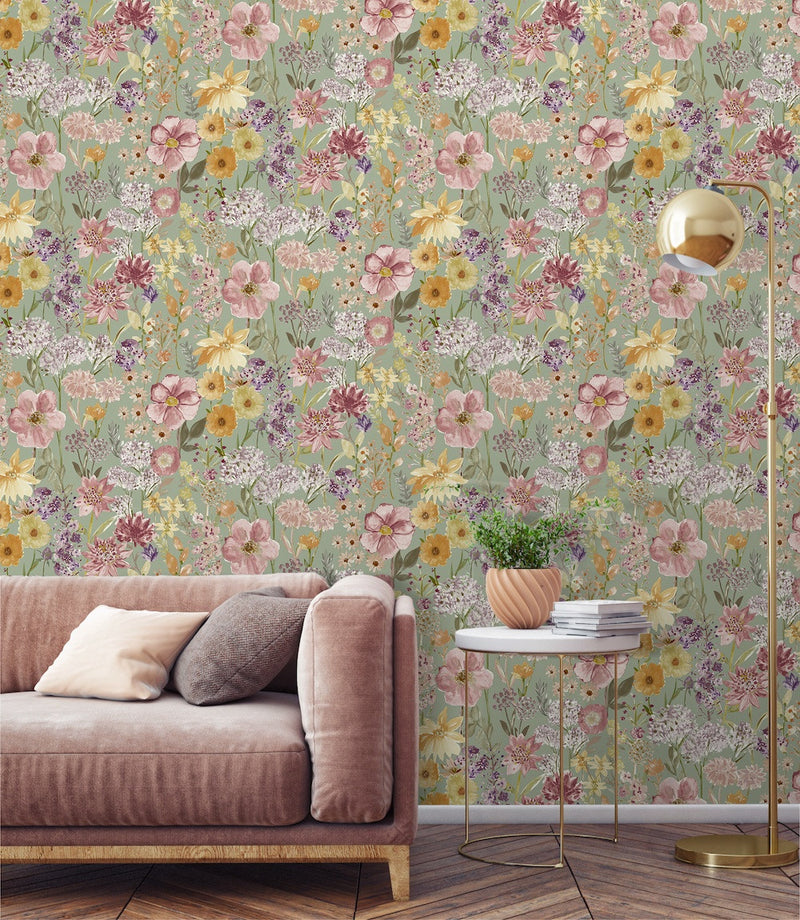 A61601 Wildflowers Sage Wallpaper by Grandeco