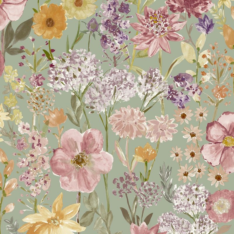 A61601 Wildflowers Sage Wallpaper by Grandeco