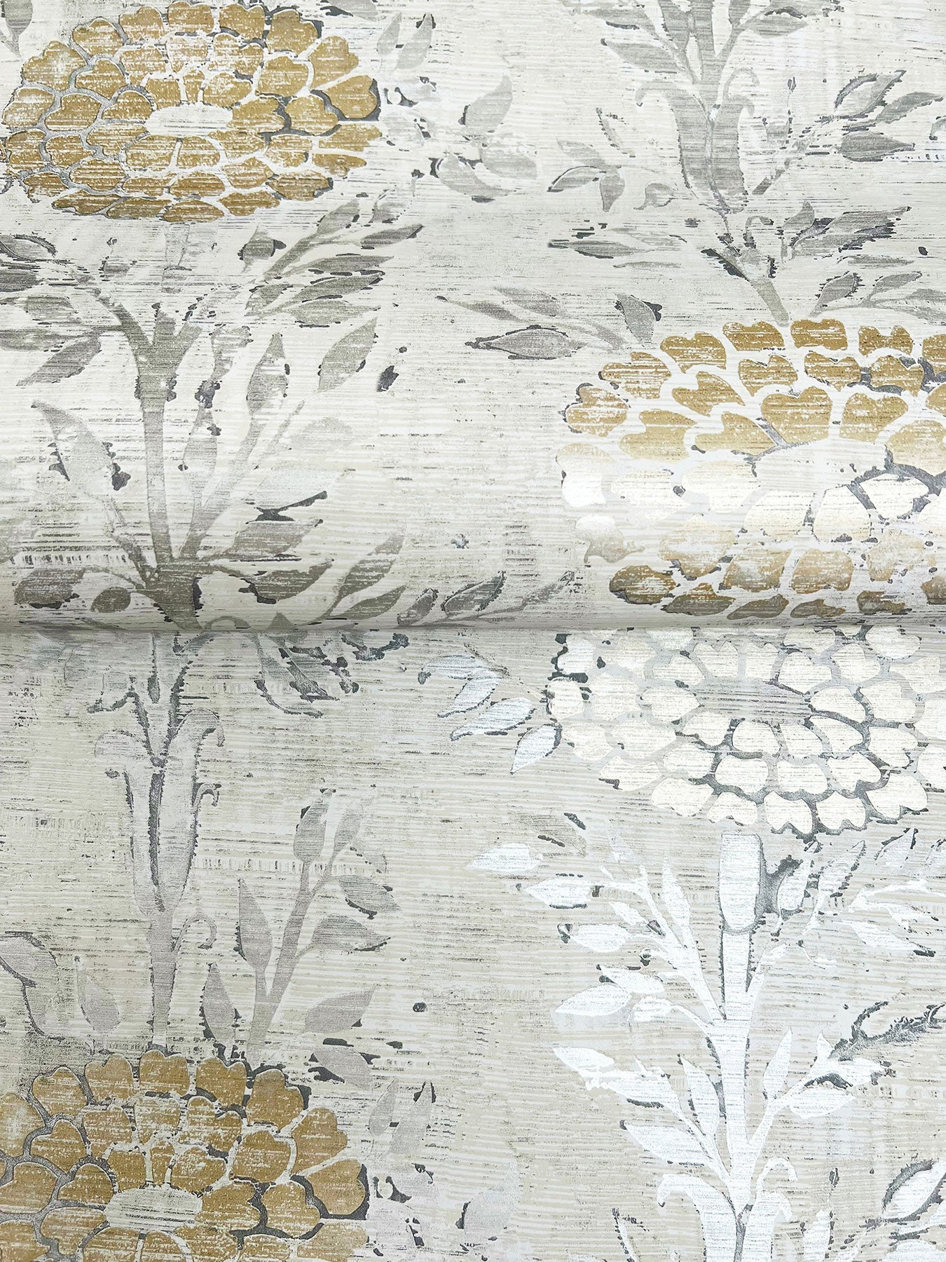 French Marigold White & Gold Tea Garden Wallpaper by York Wallcoverings