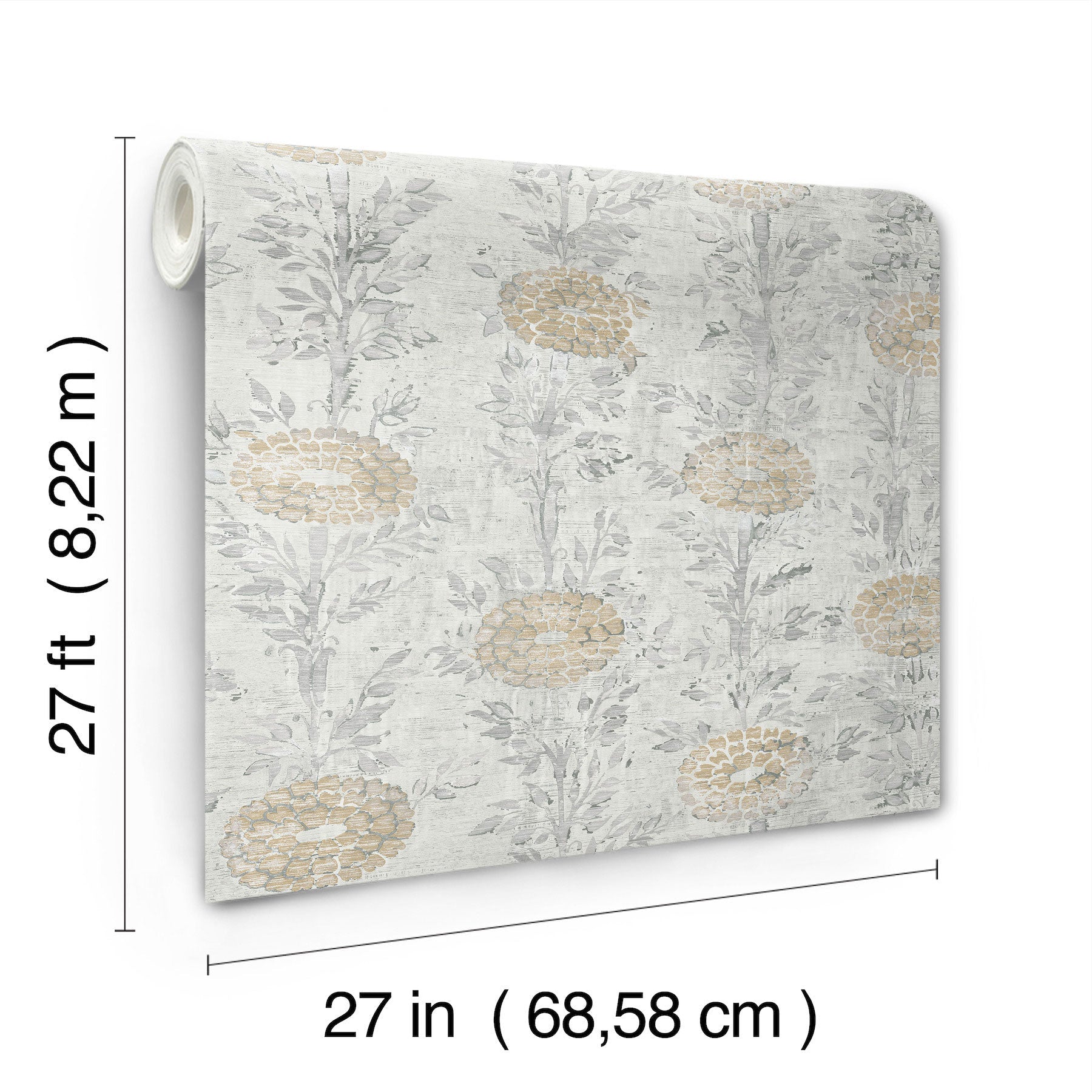 French Marigold White & Gold Tea Garden Wallpaper by York Wallcoverings