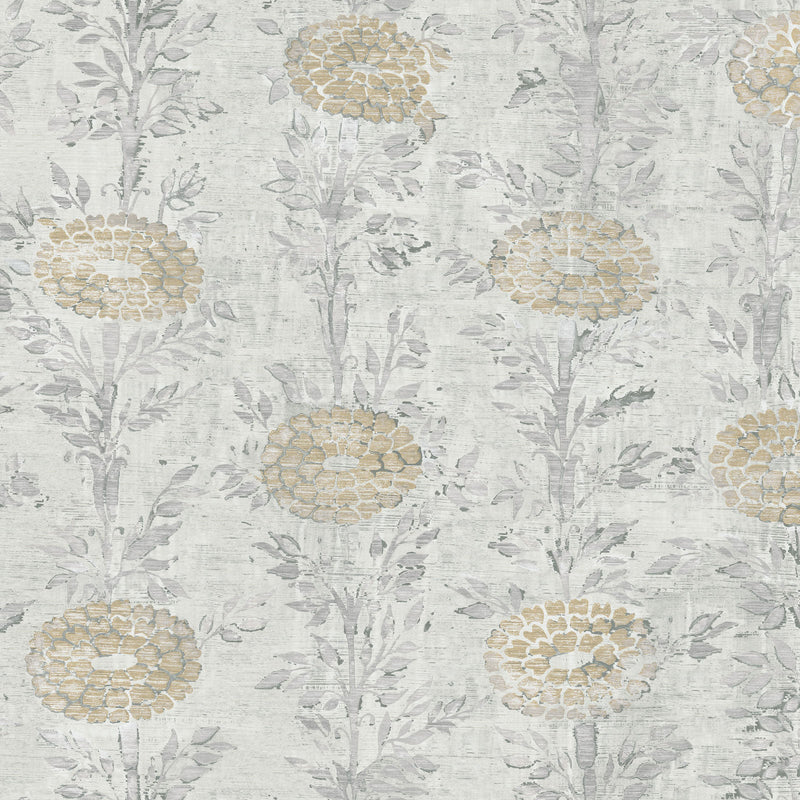 French Marigold White & Gold Tea Garden Wallpaper by York Wallcoverings