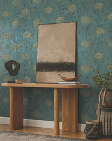 French Marigold Teal Green & Gold Tea Garden Wallpaper by York Wallcoverings