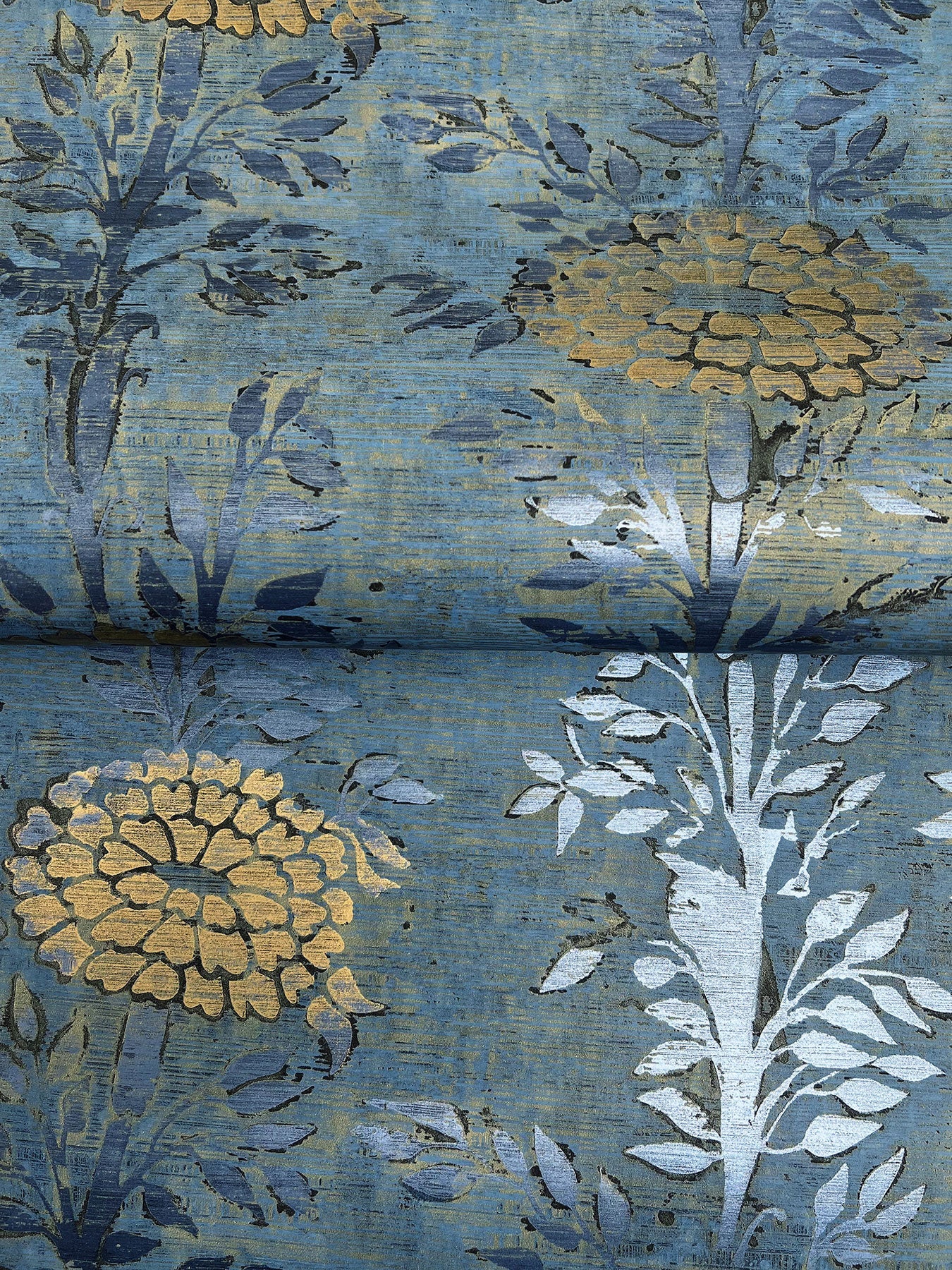 French Marigold Denim & Gold Tea Garden Wallpaper by York Wallcoverings