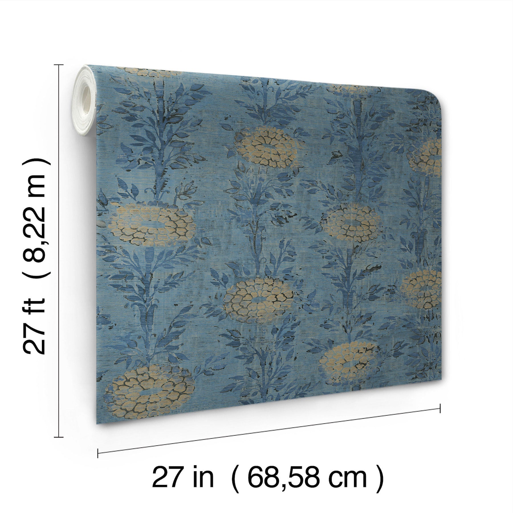 French Marigold Denim & Gold Tea Garden Wallpaper by York Wallcoverings