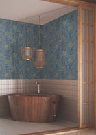 French Marigold Denim & Gold Tea Garden Wallpaper by York Wallcoverings