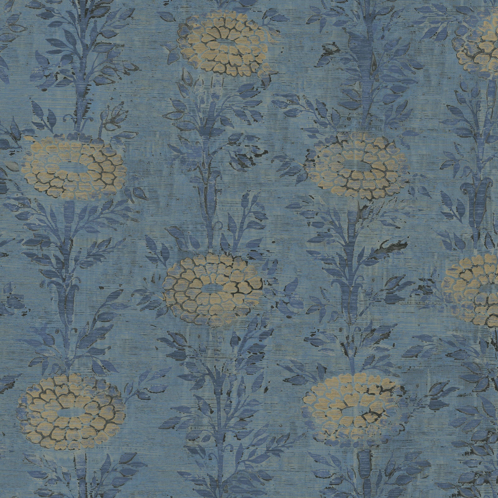 French Marigold Denim & Gold Tea Garden Wallpaper by York Wallcoverings