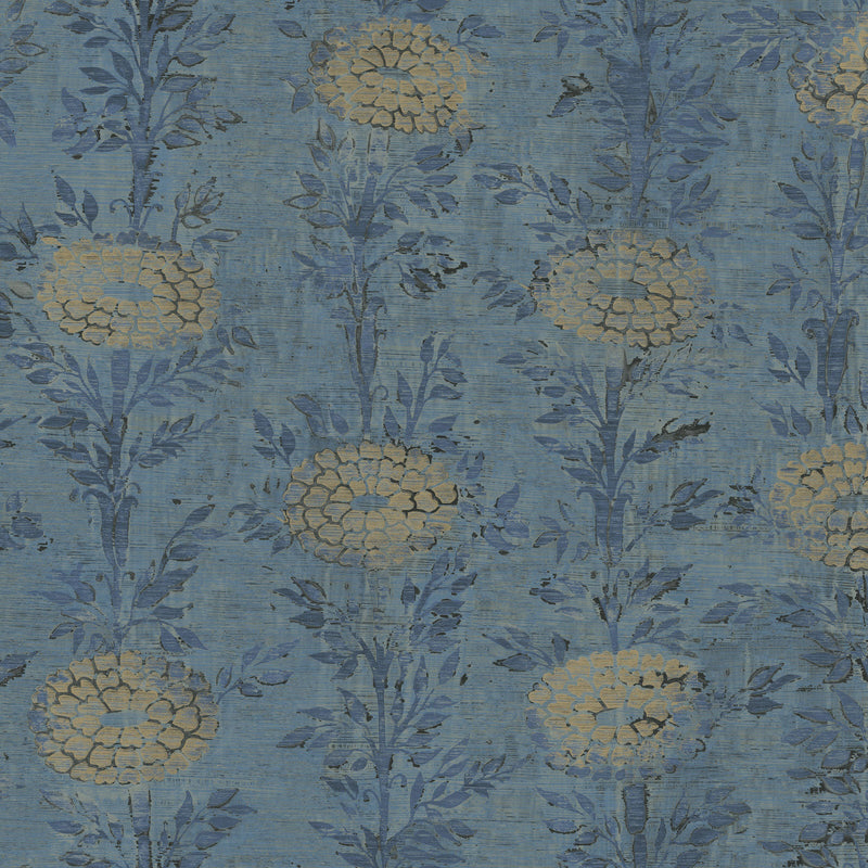 French Marigold Denim & Gold Tea Garden Wallpaper by York Wallcoverings