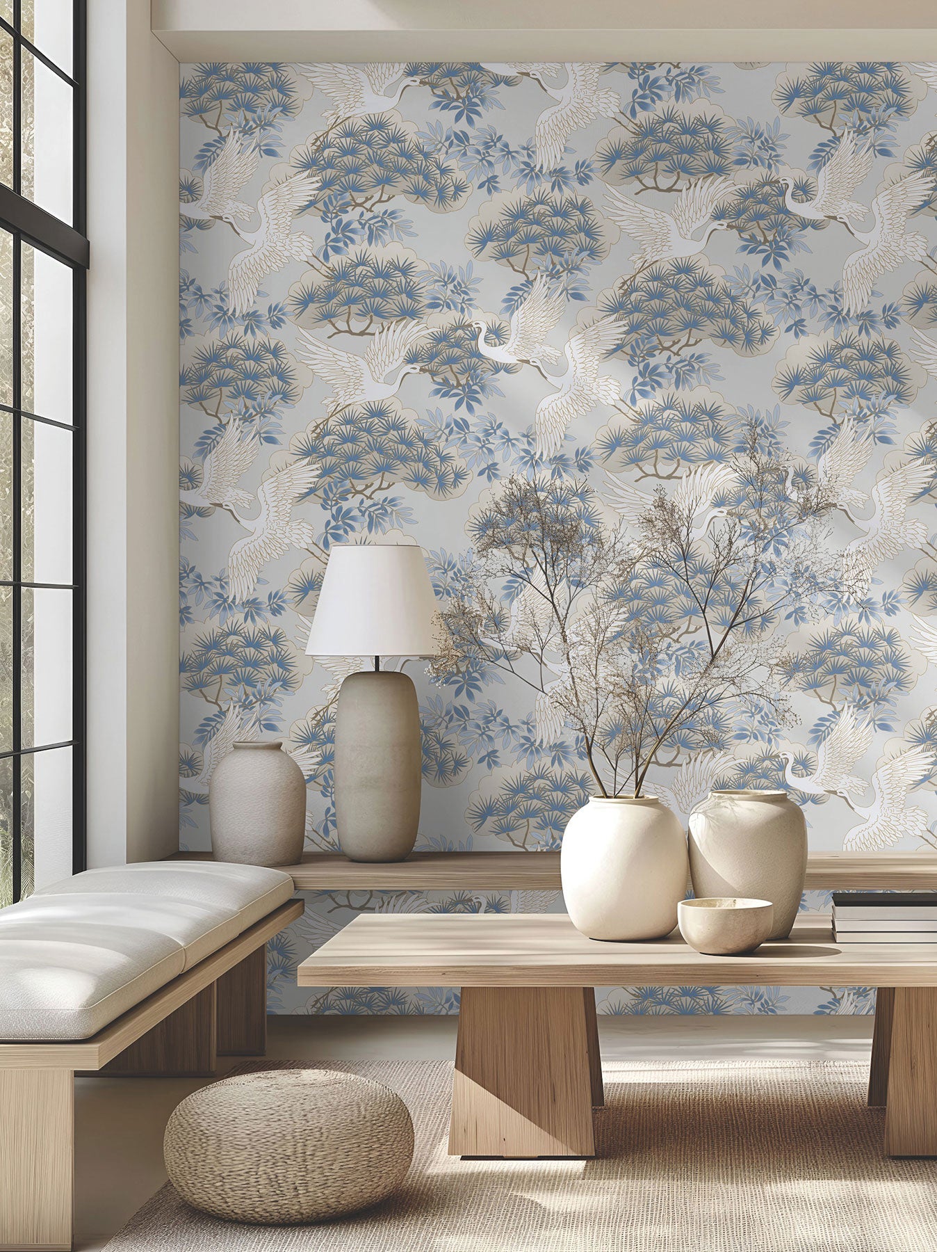 Sprig & Heron Blue Tea Garden Wallpaper by York Wallcoverings