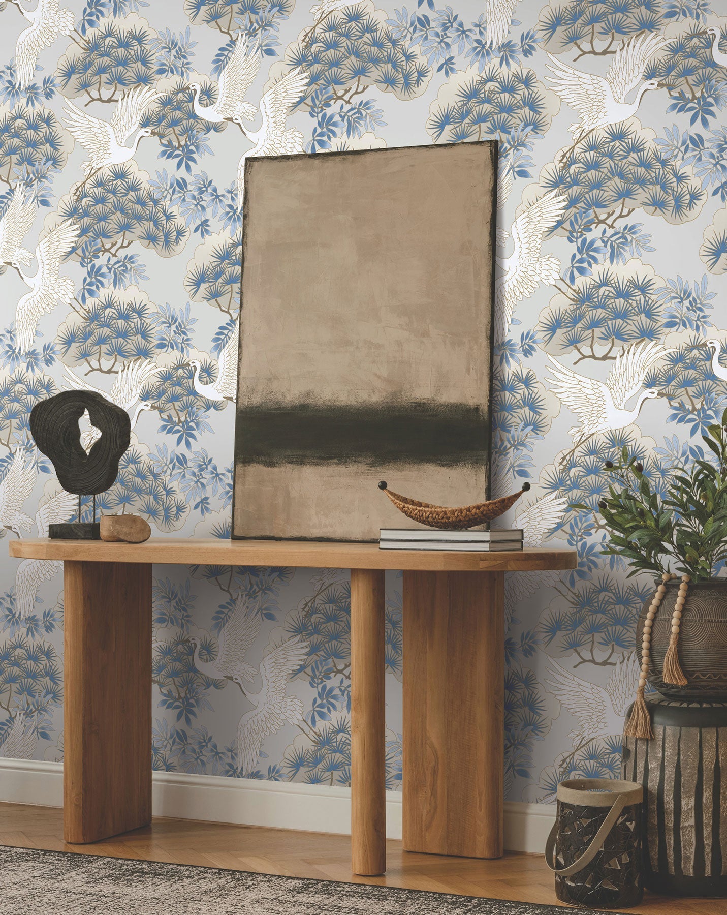 Sprig & Heron Blue Tea Garden Wallpaper by York Wallcoverings