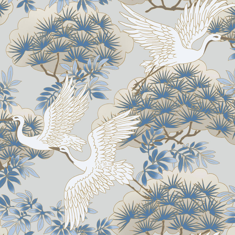 Sprig & Heron Blue Tea Garden Wallpaper by York Wallcoverings