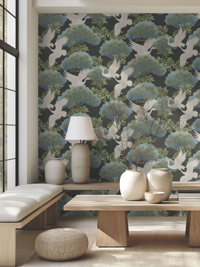 Sprig & Heron Black Tea Garden Wallpaper by York Wallcoverings