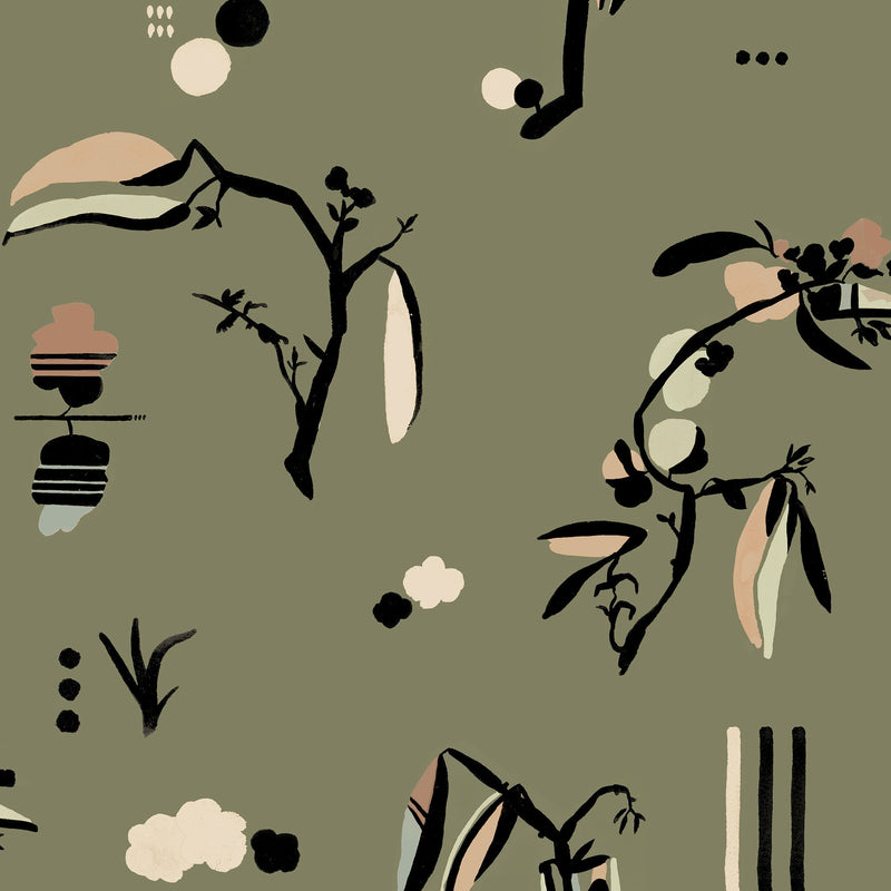 Ukiyo Green Ania Wallpaper by Tres Tintas