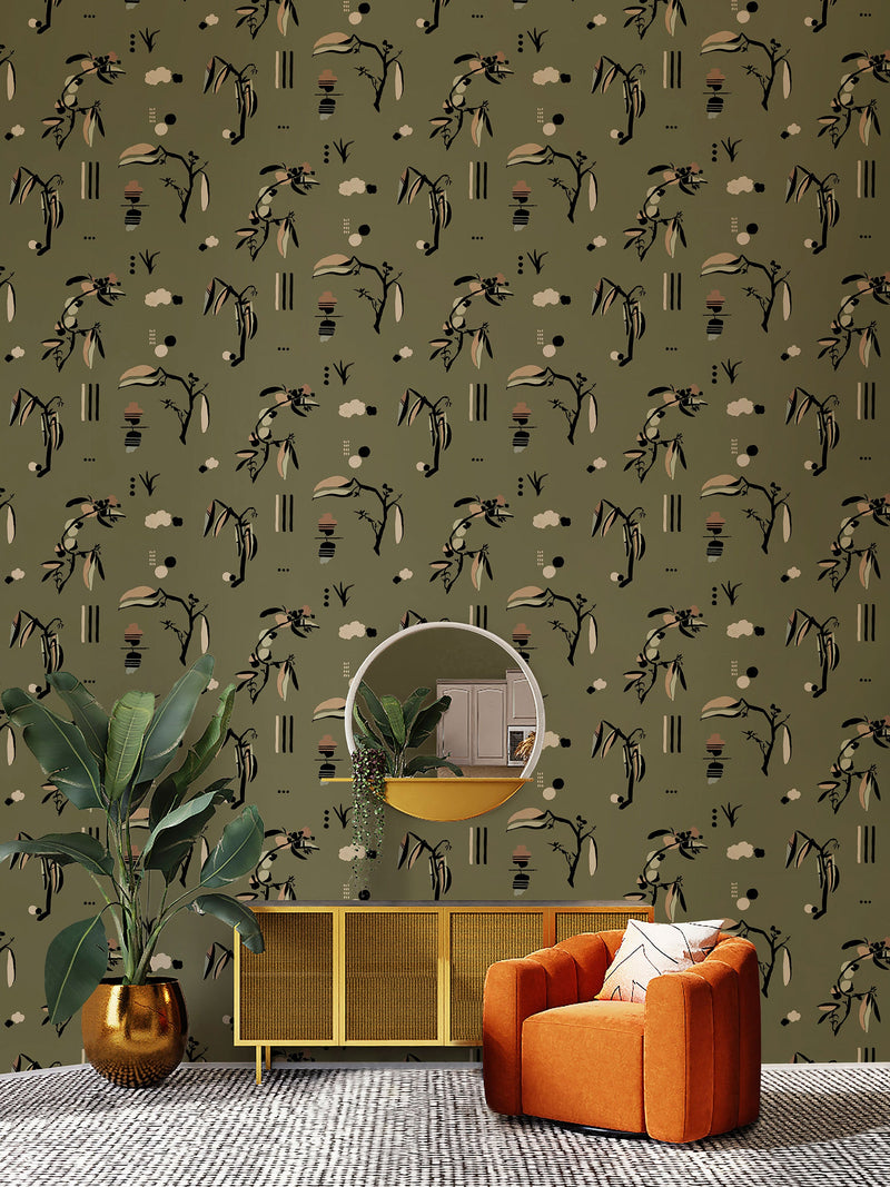 Ukiyo Green Ania Wallpaper by Tres Tintas