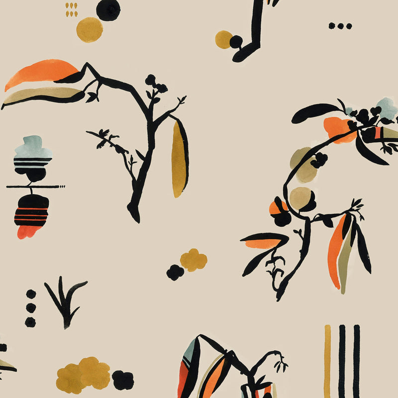 Ukiyo Beige Ania Wallpaper by Tres Tintas