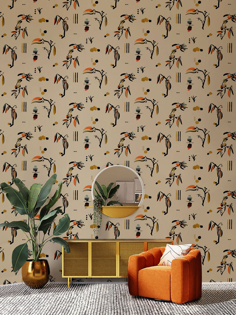 Ukiyo Beige Ania Wallpaper by Tres Tintas