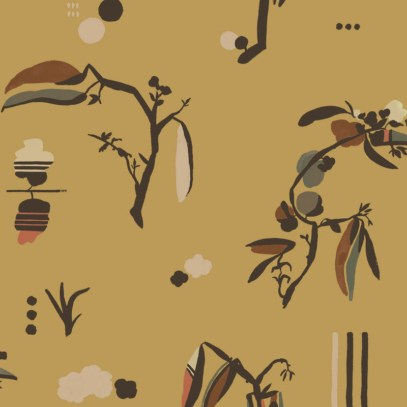 Ukiyo Mustard Ania Wallpaper by Tres Tintas