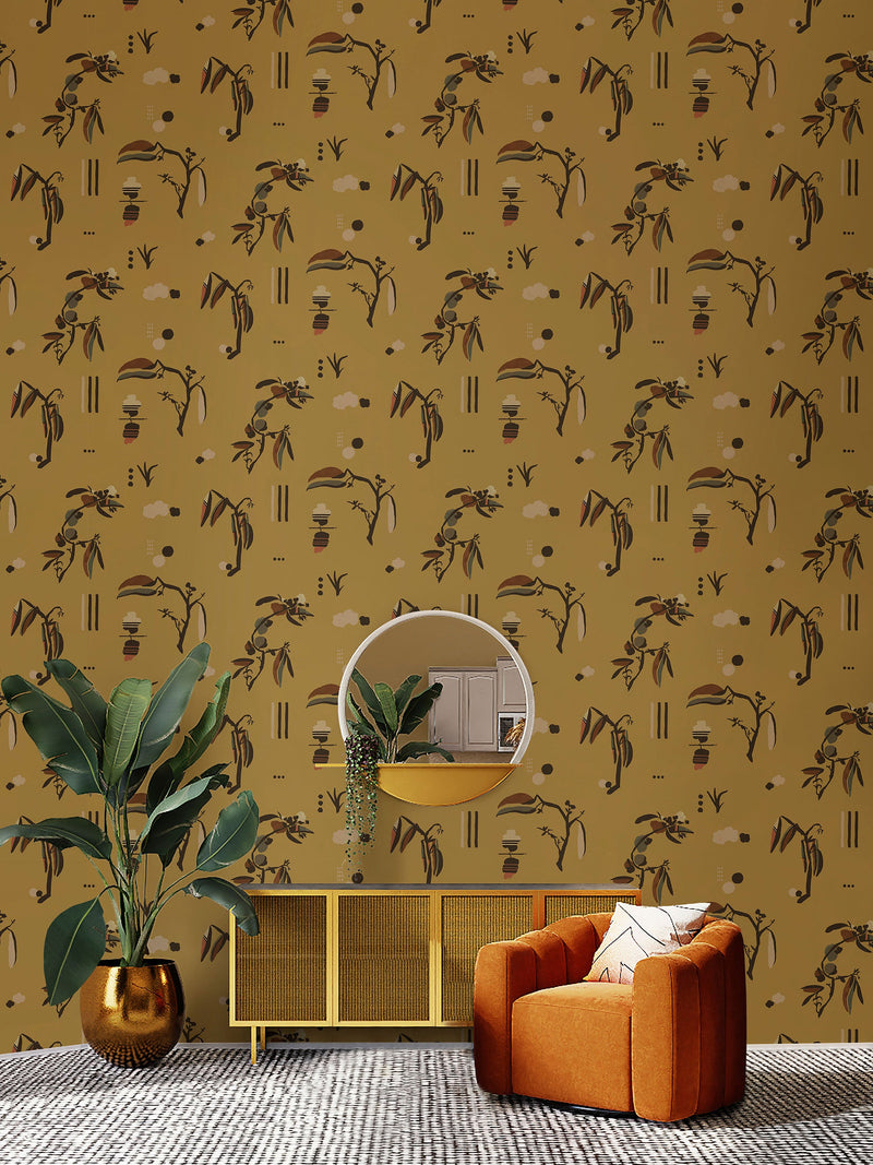 Ukiyo Mustard Ania Wallpaper by Tres Tintas