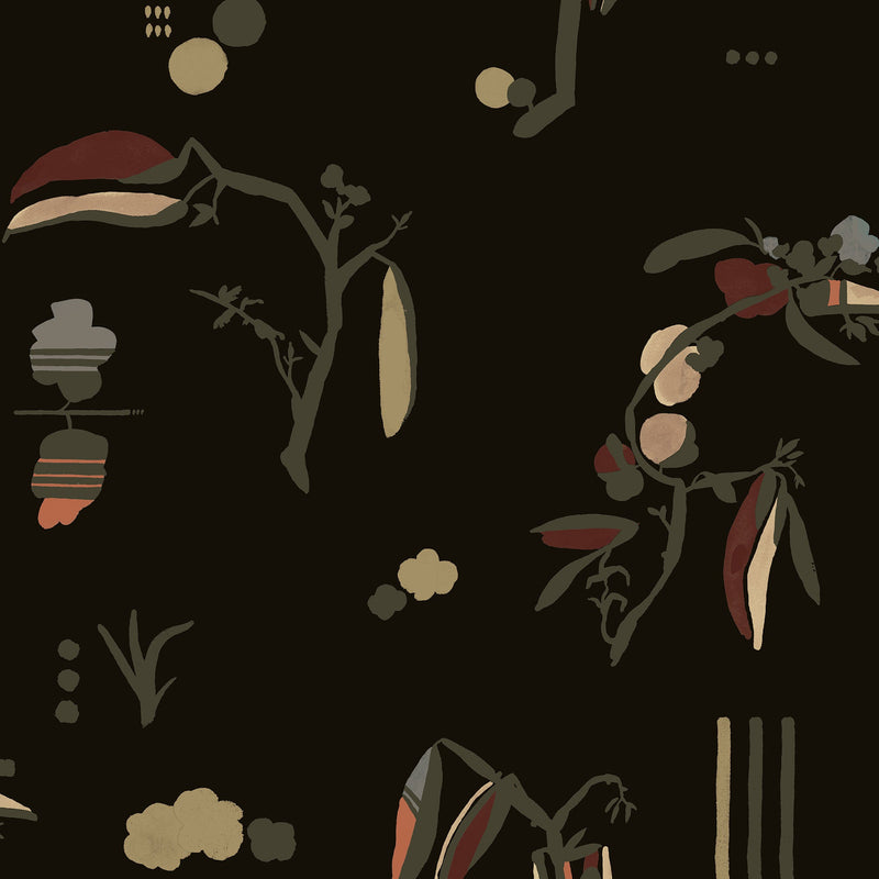 Ukiyo Black Ania Wallpaper by Tres Tintas