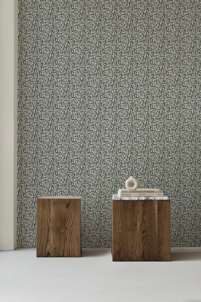 Verso Dark Blue Ania Wallpaper by Tres Tintas
