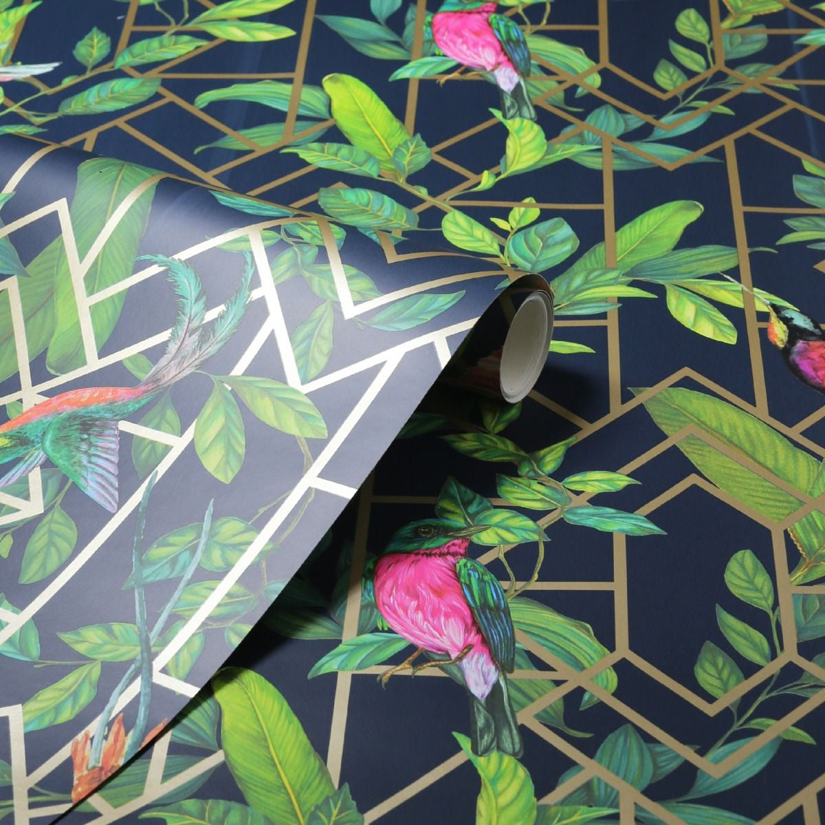 908003 Deco Tropical Navy Wallpaper By Arthouse