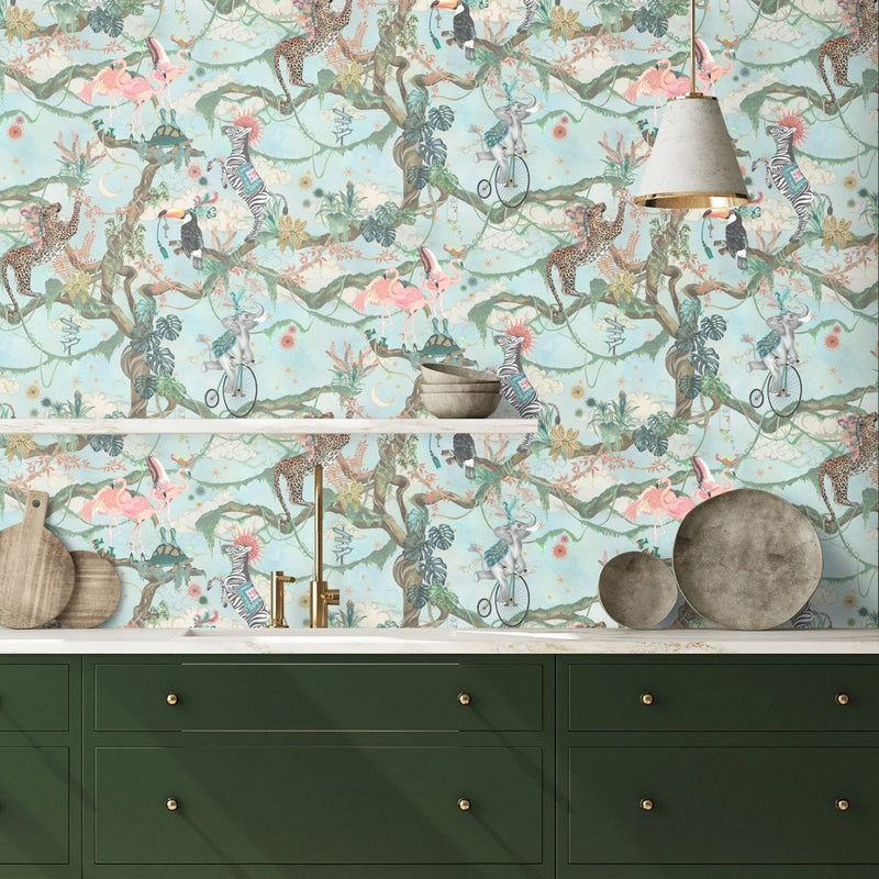 BMCF003/01B Balancing Act Green Sky Wallpaper by Brand McKenzie