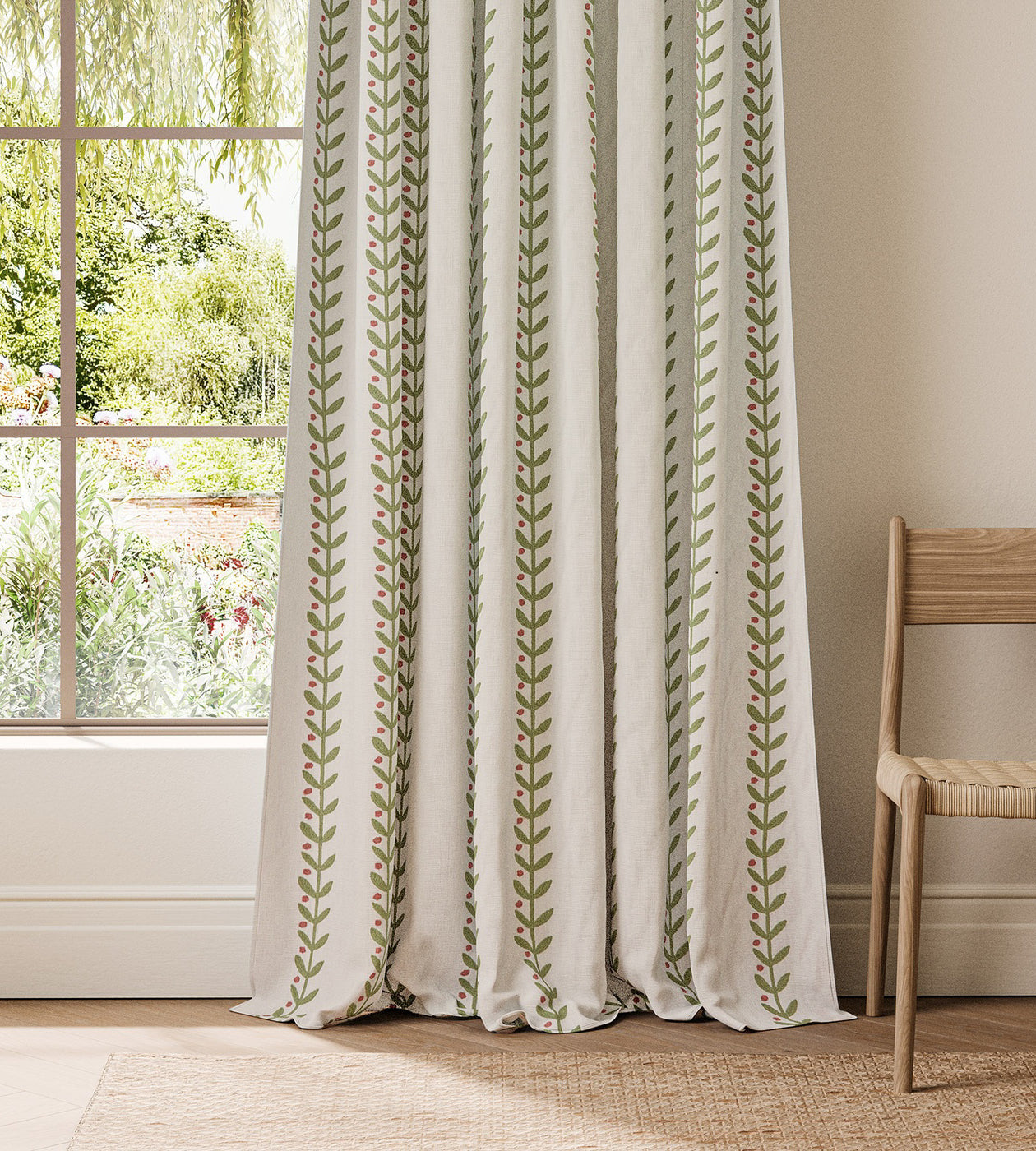 NPOF134843 Beanstalk Stripe Sage / Dusk Pink Pomona Fabric by Scion