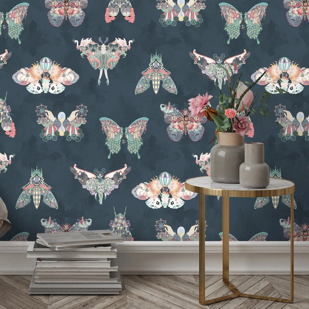 BMCF003/02B Butterfly Effect Navy Wallpaper by Brand McKenzie