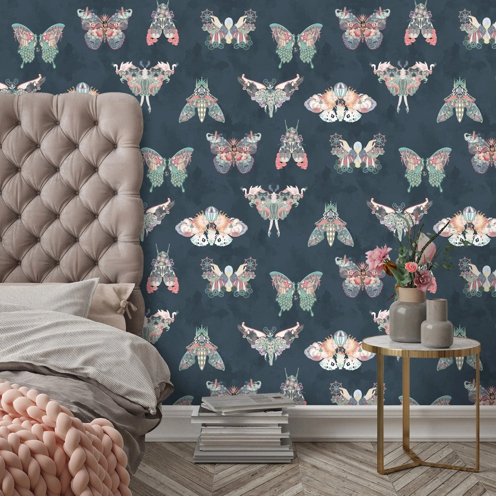 BMCF003/02B Butterfly Effect Navy Wallpaper by Brand McKenzie