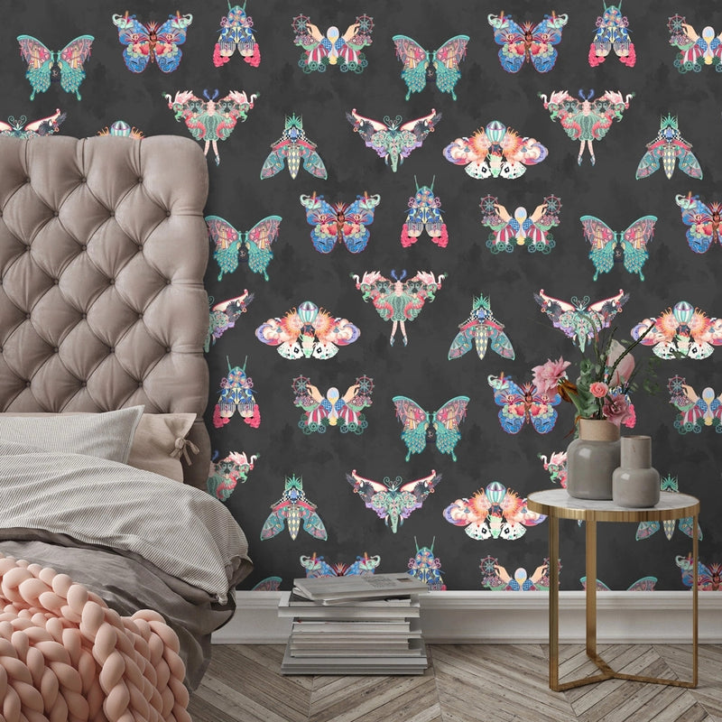 BMCF003/02C Butterfly Effect Noir Wallpaper by Brand McKenzie
