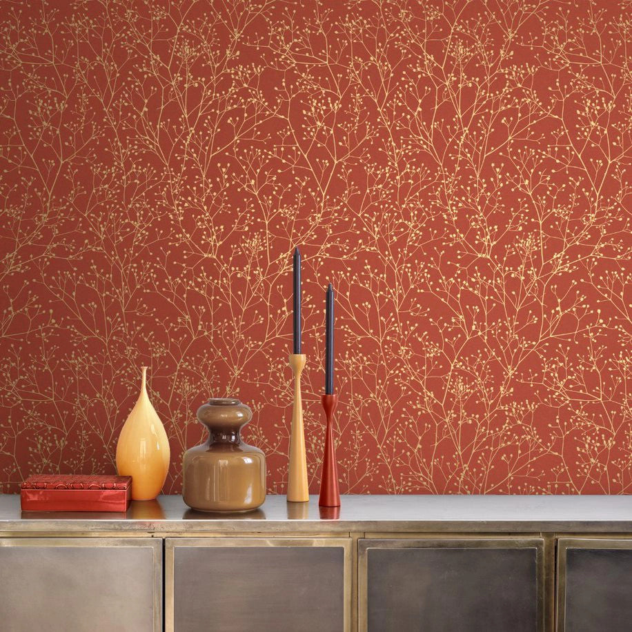 120401 Gypsophila Paprika / Gold Wallpaper by Clarissa Hulse