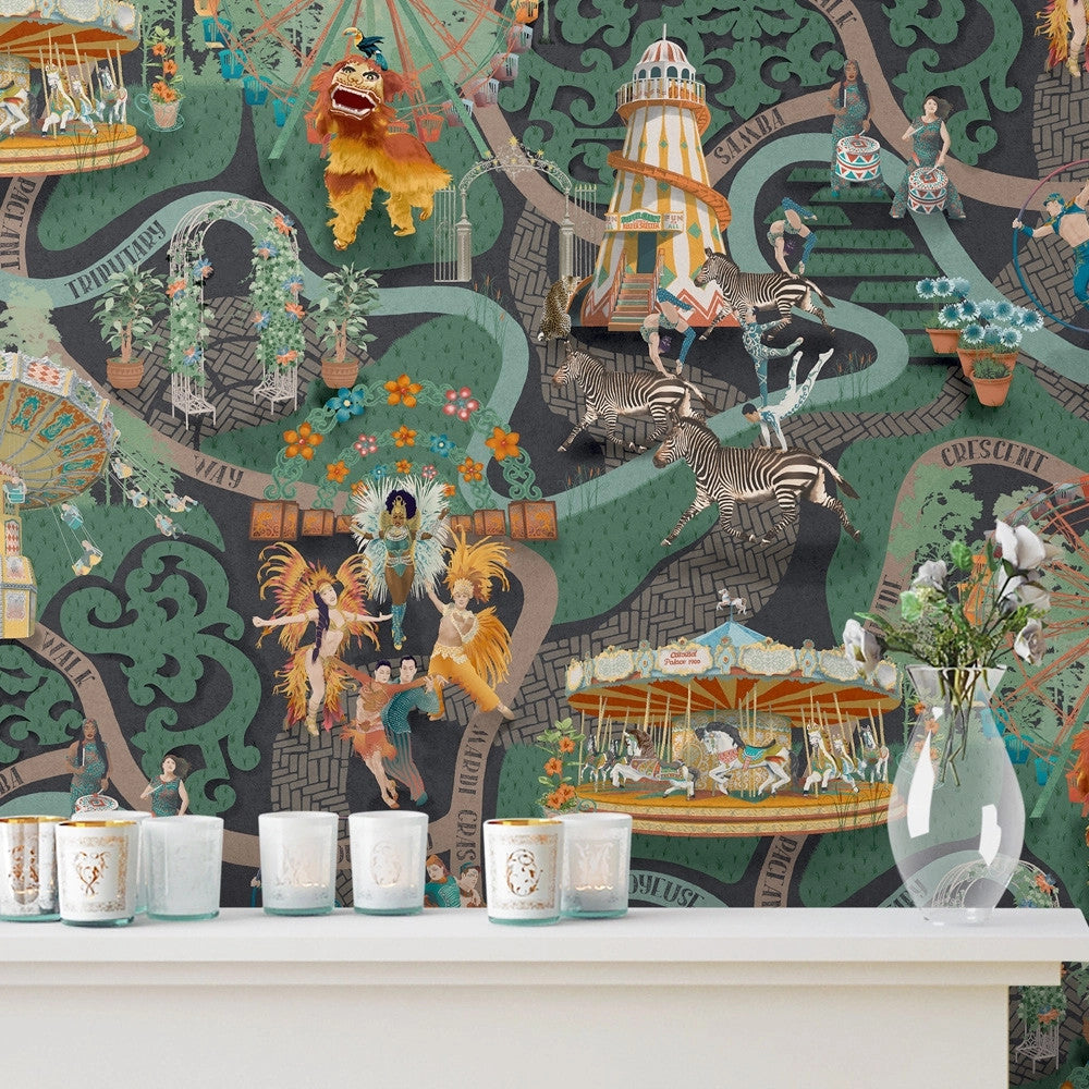 BMCF003/03C Carnival Map Jade Wallpaper by Brand McKenzie