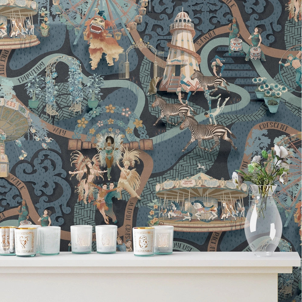 BMCF003/03C Carnival Map Jade Wallpaper by Brand McKenzie
