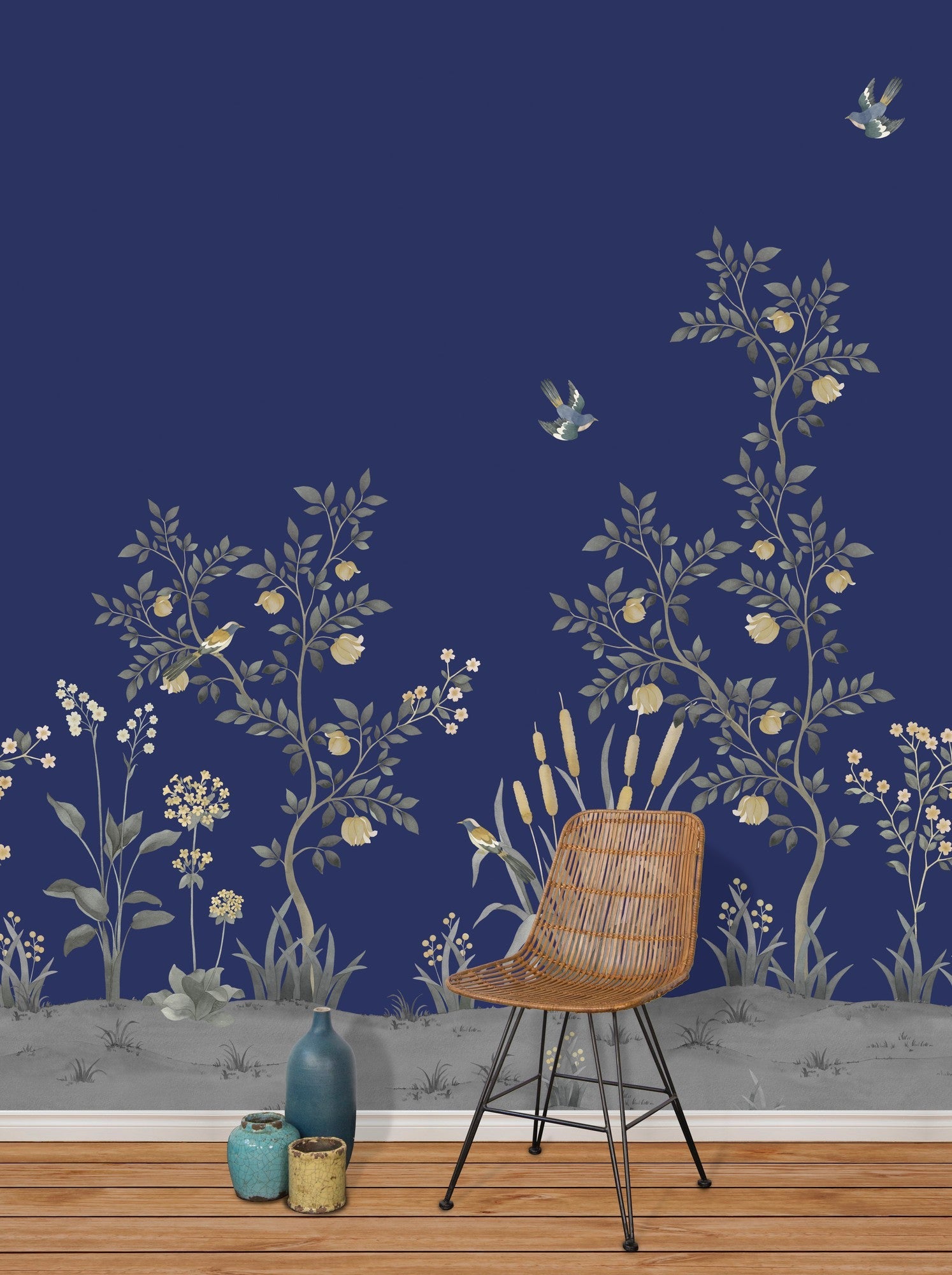 CH04 Chinella Dark Blue Les Vangardes Mural by Tres Tintas
