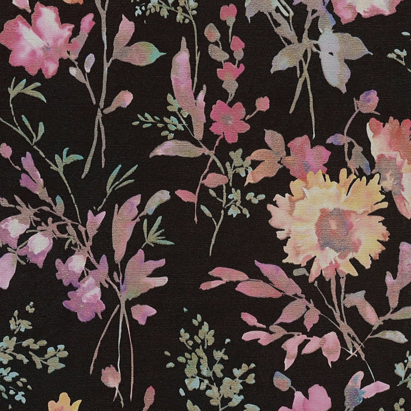 Petal Poetry - Unfold Black and Blue Cosmo Living Wallpaper by Galerie