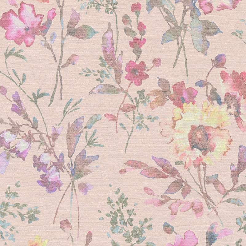 Petal Poetry - Unfold Pink and Blue Cosmo Living Wallpaper by Galerie