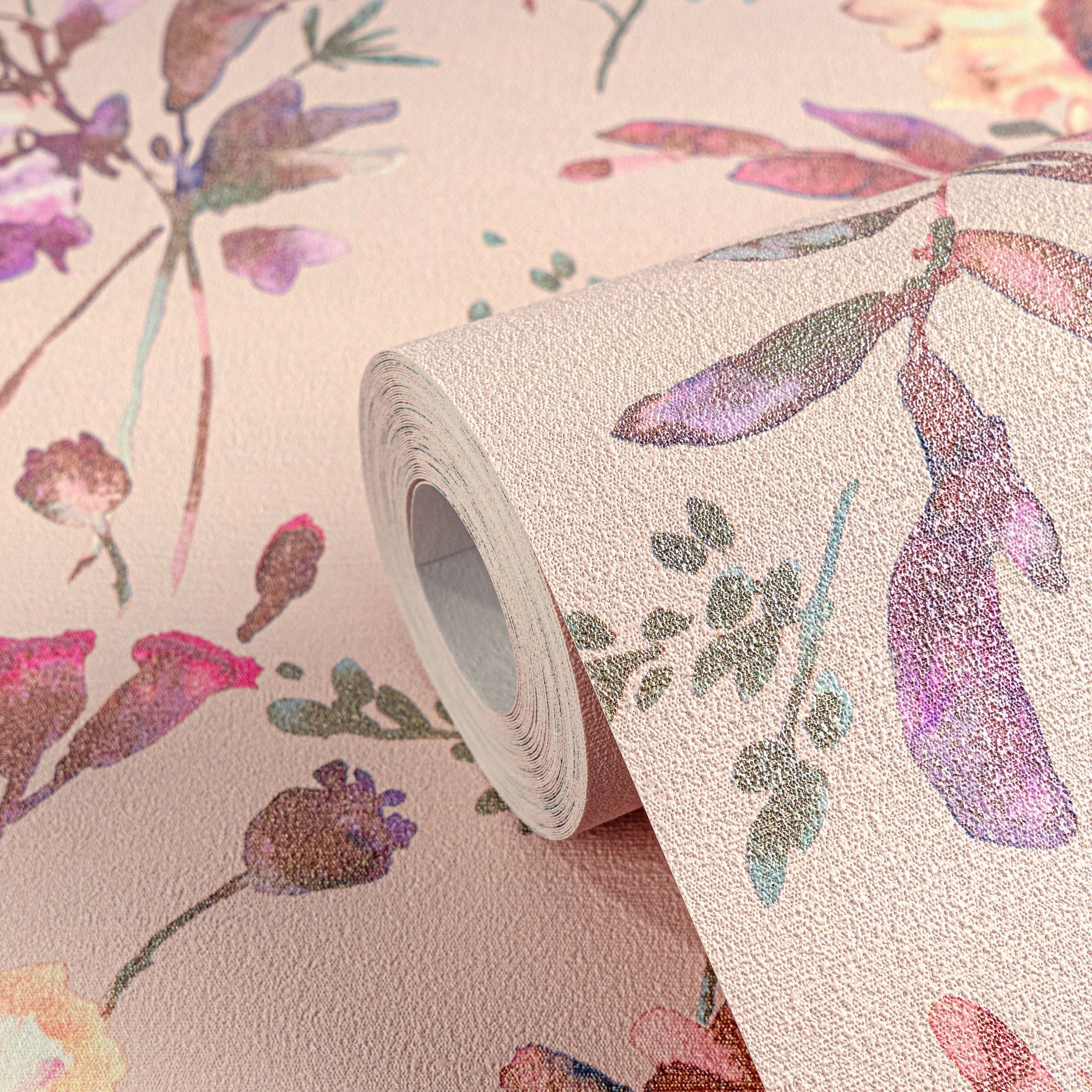 Petal Poetry - Unfold Pink and Blue Cosmo Living Wallpaper by Galerie