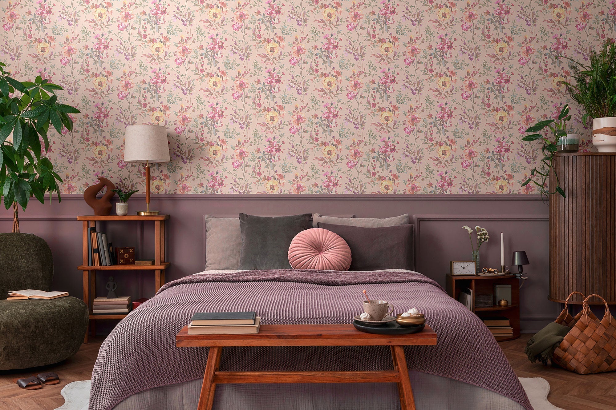 Petal Poetry - Unfold Pink and Blue Cosmo Living Wallpaper by Galerie
