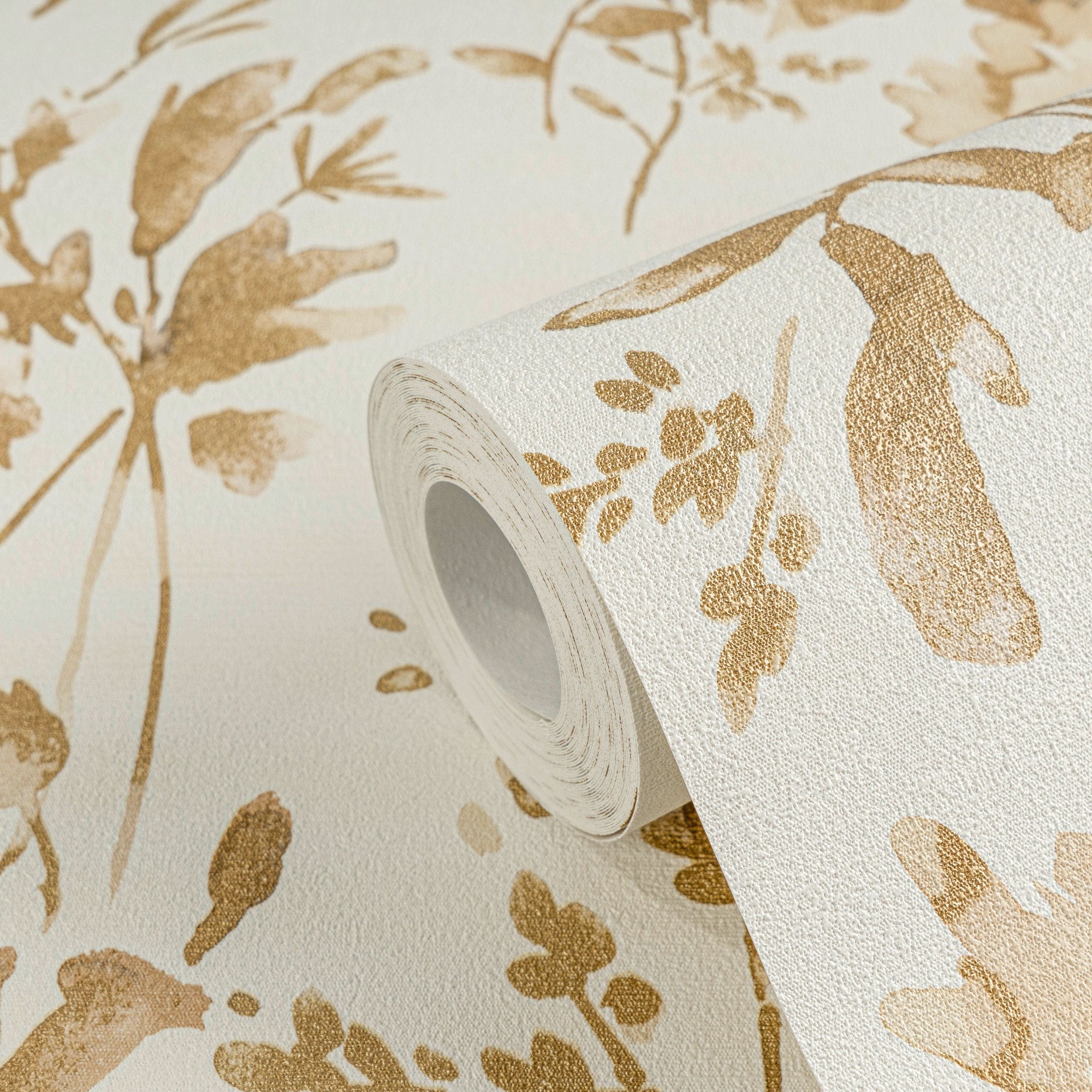 Petal Poetry - Unfold Gold Cosmo Living Wallpaper by Galerie